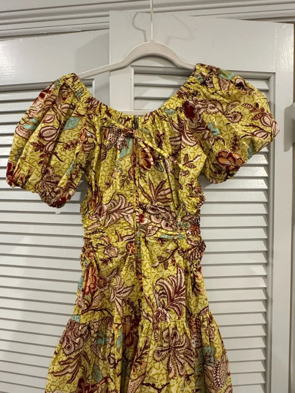 Ulla Johnson Yellow Floral Midi Dress with Puff Sleeves - Picture 6 of 10